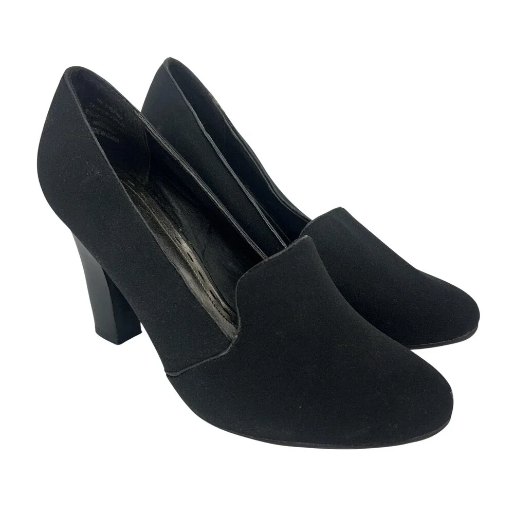 Coach And Four Shoes Womens Size 8 Black Faux Suede Block Heel Pumps Slip On